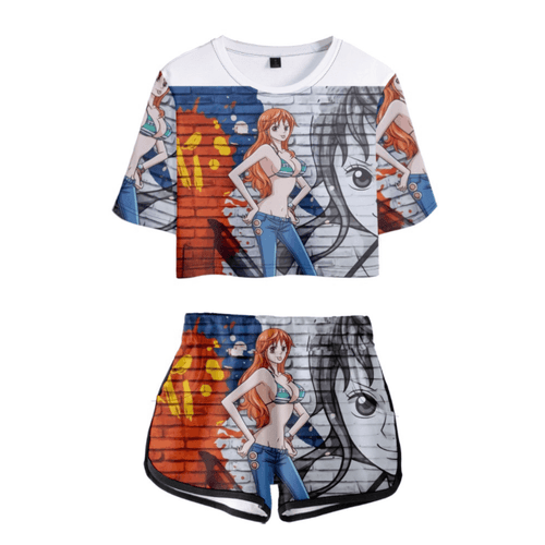 One Piece Anime T-Shirt and Shorts Suits - H
