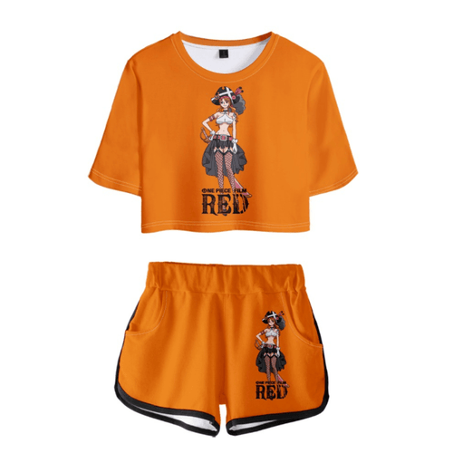 One Piece Film Red Anime T-Shirt and Shorts Suit - B