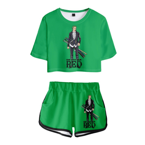 One Piece Film Red Anime T-Shirt and Shorts Suit - C