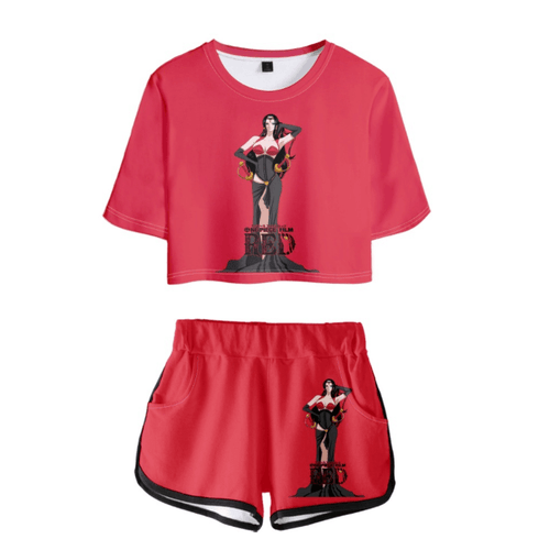 One Piece Film Red Anime T-Shirt and Shorts Suit - E