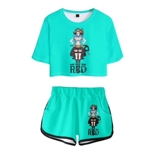 One Piece Film Red Anime T-Shirt and Shorts Suit - F