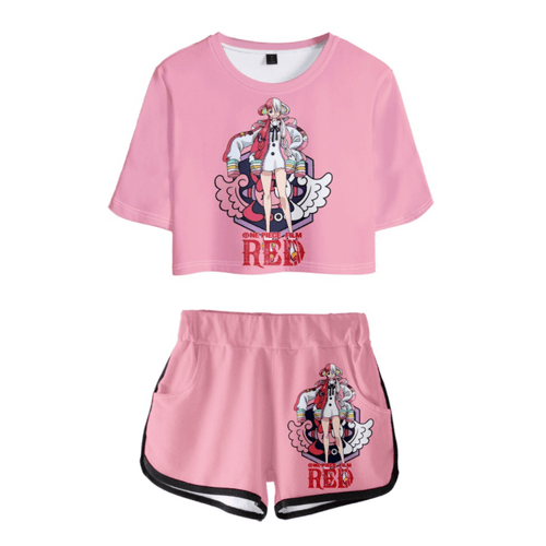 One Piece Film Red Anime T-Shirt and Shorts Suit - J