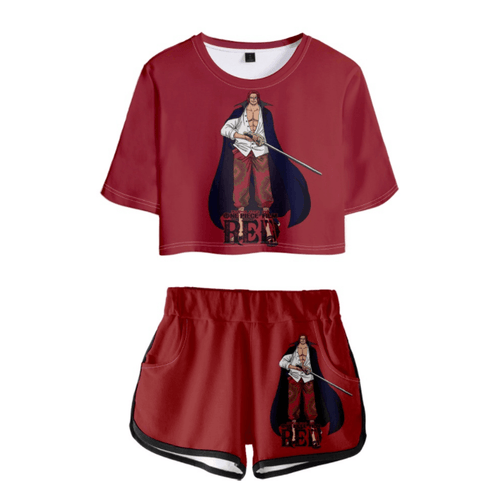 One Piece Film Red Anime T-Shirt and Shorts Suit - K