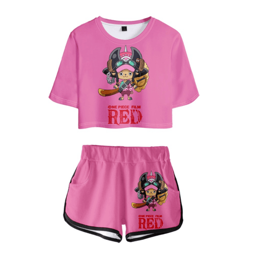 One Piece Film Red Anime T-Shirt and Shorts Suit - M
