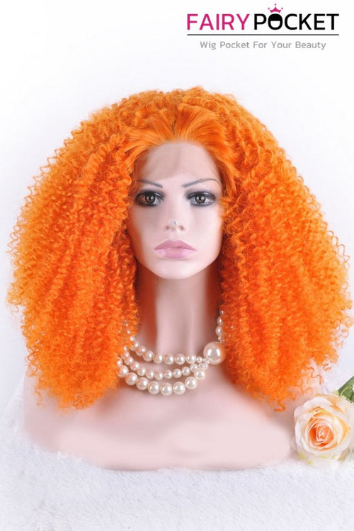 Orange Medium Curly Lace Front Wig