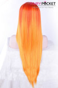 Orange Red to Orange Ombre Long Straight Lace Front Wig