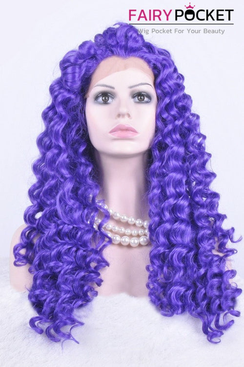 Slate Blue Long Curly Lace Front Wig
