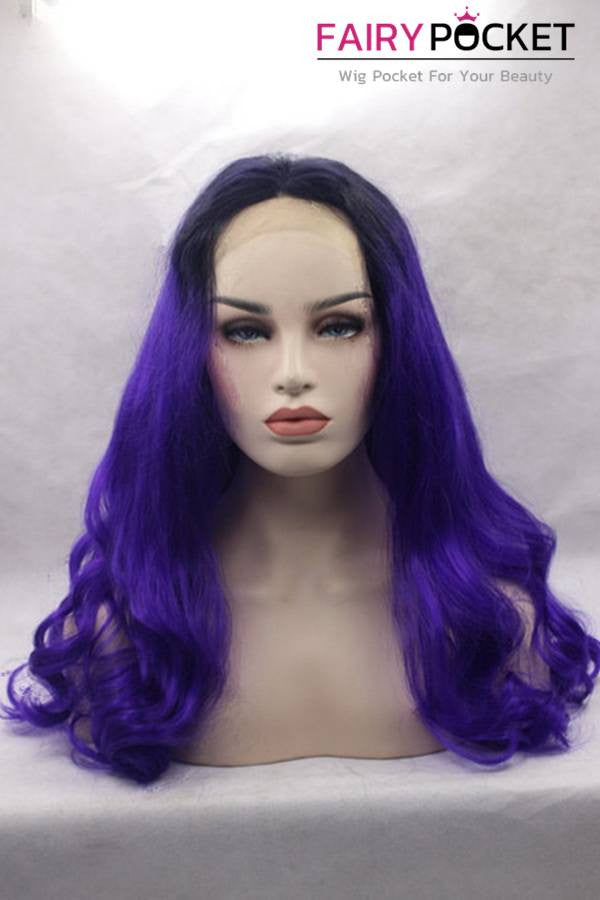Nature Black to Dark Orchid Purple Ombre Long Wavy Lace Front Wig