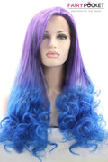 Purple to Blue Ombre Long Wavy Lace Front Wig