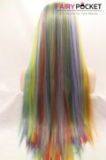 Rainbow Balayage Long Straight  Lace Front Wig