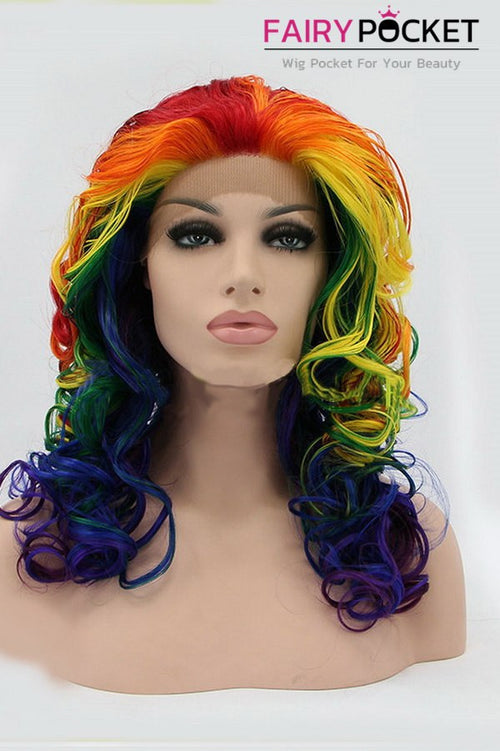 Rainbow Balayage  Medium Wavy Lace Front Wig
