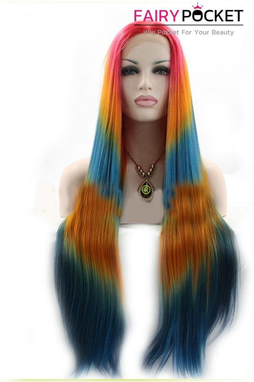 Rainbow Ombre Long Straight  Lace Front Wig