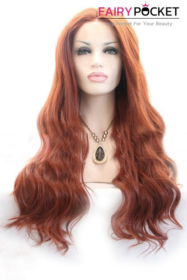 Red Brown Long Wavy Lace Front Wig