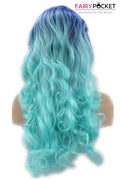 Royal Blue to Cyan Ombre Long Wavy Lace Front Wig