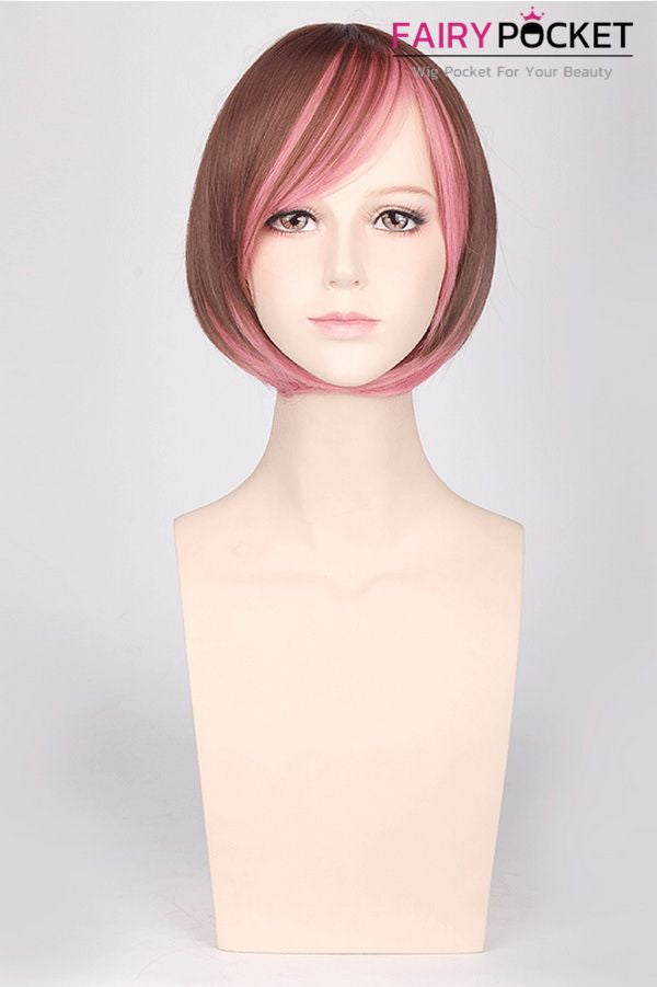 Short Bob Brown To Pink Ombre Basic Cap Wig