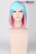 Short Wavy Neon Blue to Pink Ombre Basic Cap Wig