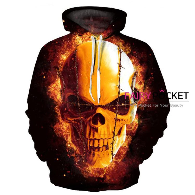 Skull with Fire Hoodie - C
