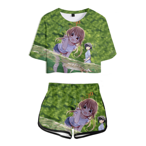 Slow Loop Anime T-Shirt and Shorts Suit - B