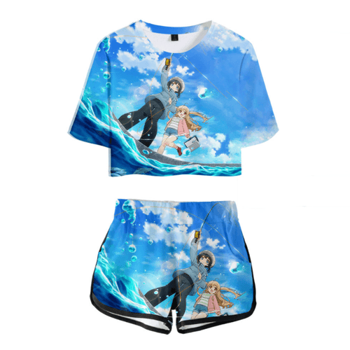 Slow Loop Anime T-Shirt and Shorts Suit - C