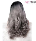 Soft Black To Cold Silver Ombre Wavy Synthetic Lace Front Wig