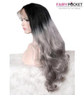 Soft Black To Cold Silver Ombre Wavy Synthetic Lace Front Wig
