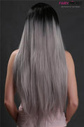 Soft Black To Gray Lady Straight Synthetic Lace Front Wig