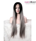 Soft Black To Gray Lady Straight Synthetic Lace Front Wig