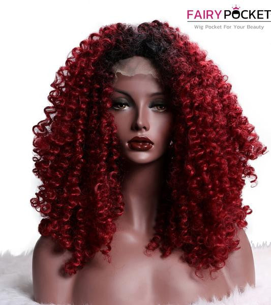Soft Black To Red Wine   Deep Curly Synthetic Lace Front Wig