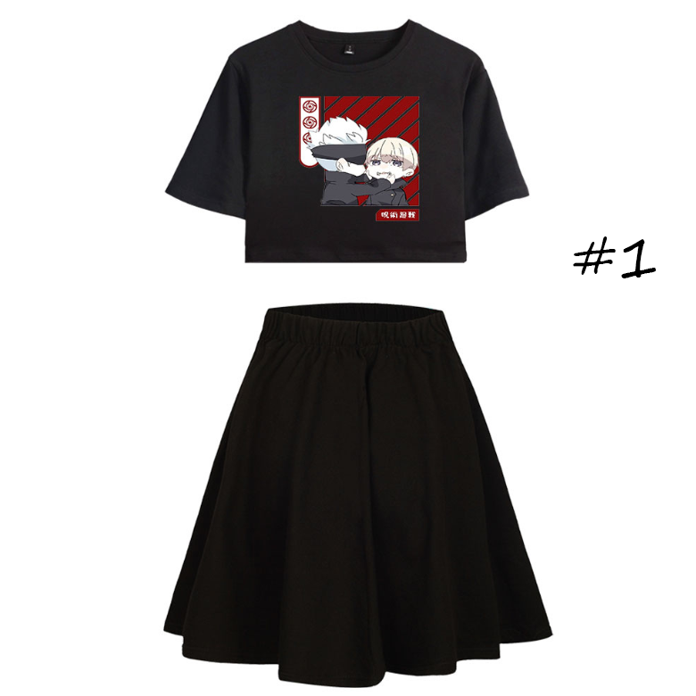 Sorcery Fight (Jujutsu Kaisen) T-Shirt and Skirt Suits (8 Colors) - B