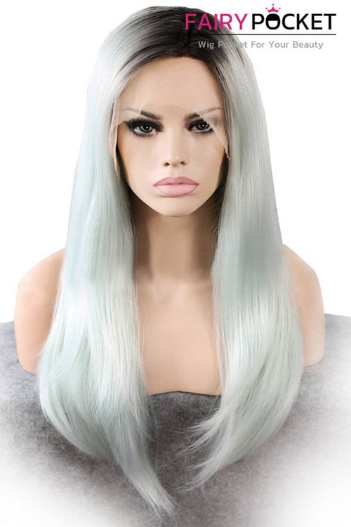 White and Black Long Straight Lace Front Wig