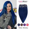 Pastel Blue Straight Clip In Remy Human Hair Extentions