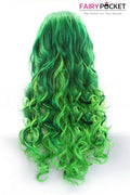 Deep Green to Mint Green Long Curly Lace Front Wig