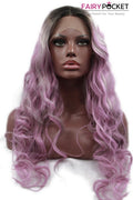 Black to Grey and Pink Long Curly Lace Front Wig