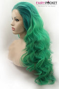 Deep Green to Light green Long Curly Ombre Lace Front Wig