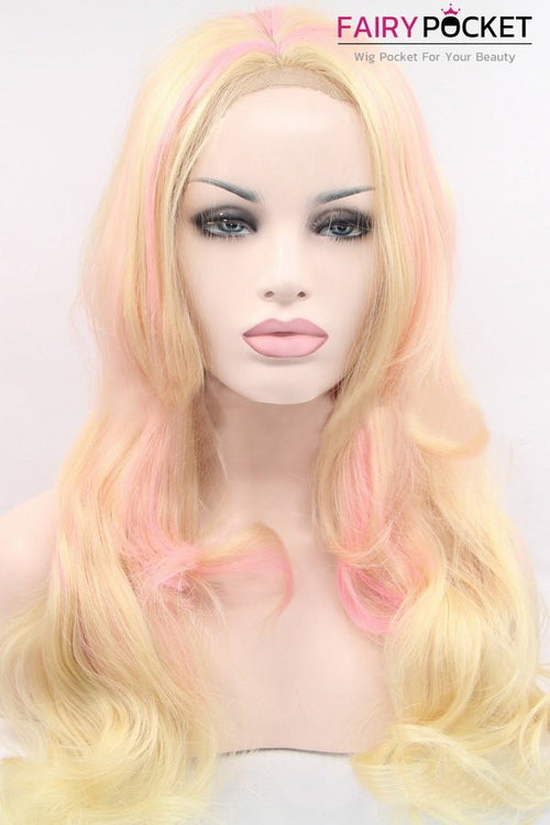 Blonde and Pink Long Wavy Balayage Lace Front Wig