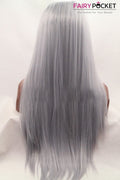 Black to White and Grey Balayage Long Straight Lace Front Wig