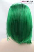 Nature Black to Deep Green Medium Straight Ombre Lace Front Wig
