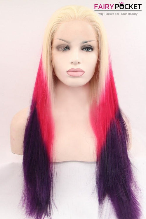 Blonde turns Pink to Purple Ombre Straight Lace Front Wig