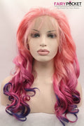 Pink to Red and Purple Balayage Wavy Lace Front Wig