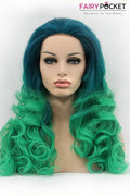 Deep Green to Jade Green Long Curly Ombre Lace Front Wig