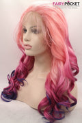 Pink to Red and Purple Balayage Wavy Lace Front Wig