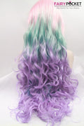 Pink turns Green to Purple Ombre Wavy Lace Front Wig