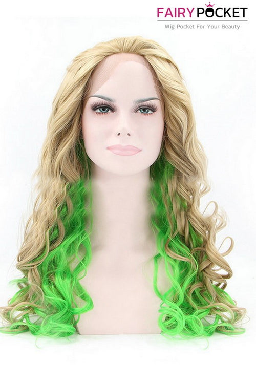 Blonde and Green Wavy Lace Front Wig