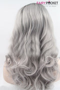 Nature Black to Silver Grey Ombre Long Wavy Lace Front Wig