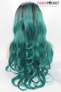 Nature Black to Cadmium Green Long Wavy Lace Front Wig