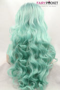 Nature Black to Mint Green Long Curly Lace Front Wig