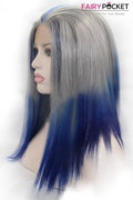 Gunmetal Gray To Sapphire Blue Ombre Straight Lace Front Wig
