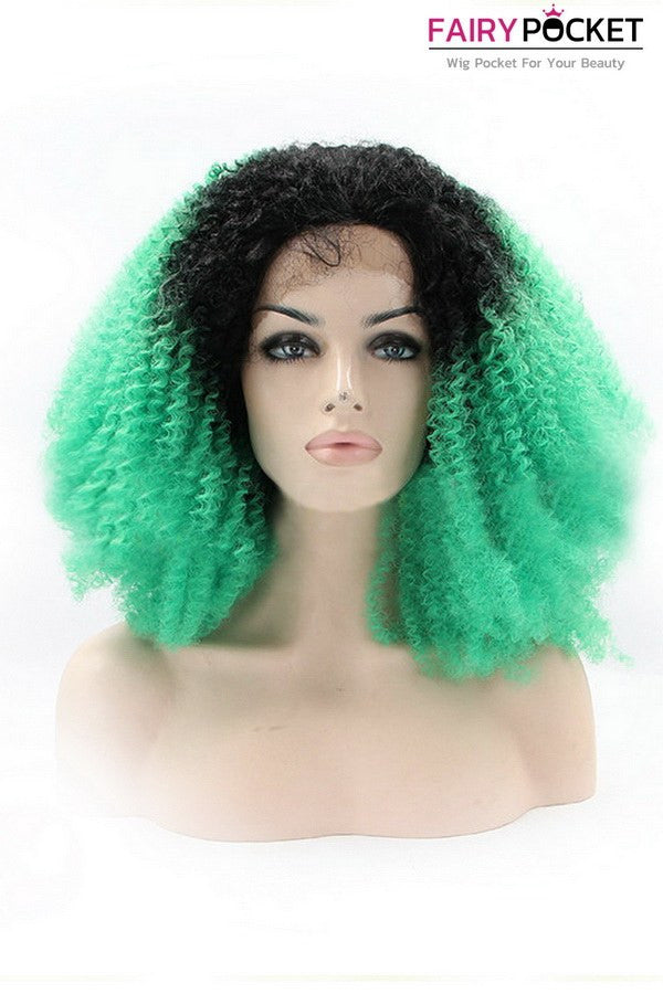 Black to Green Ombre Curly Lace Front Wig