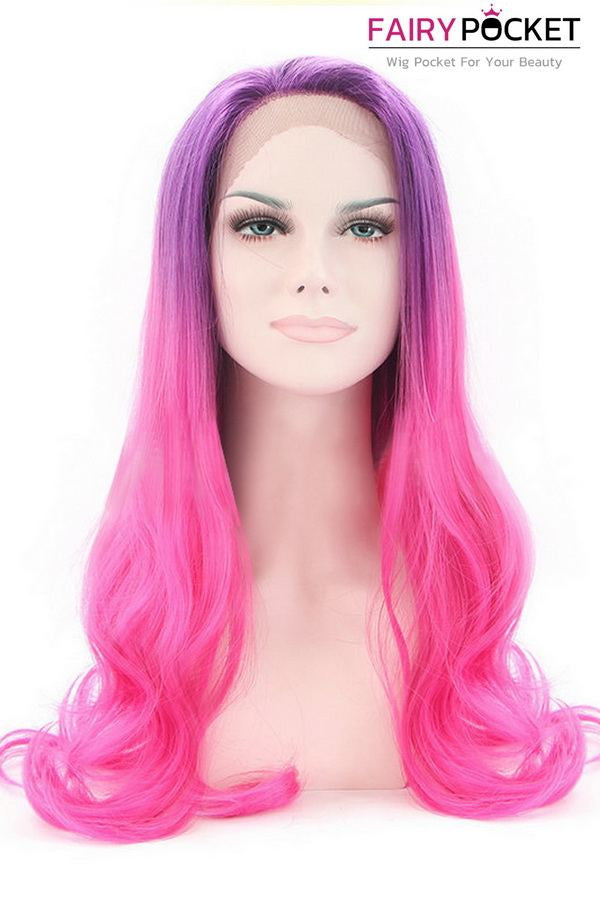 Purple To Red and Pink Ombre Wavy Lace Front Wig
