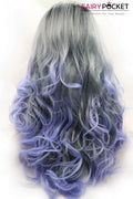Black turns Grey to Blue Ombre Curly Lace Front Wig